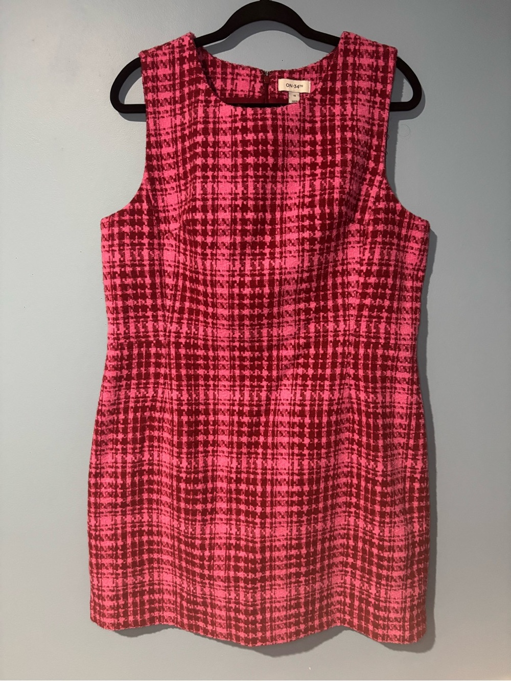 On 34th Pink & Burgundy Tweed Sleeveless Shift Dress Size 16